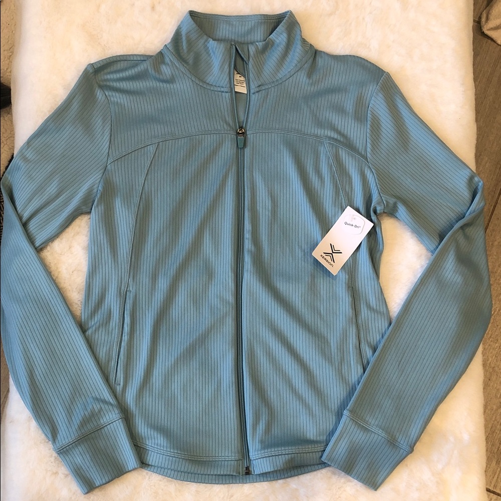 Xersion Cameo Blue Ribbed Zip-Front Women's Long sleeve Jacket Size M